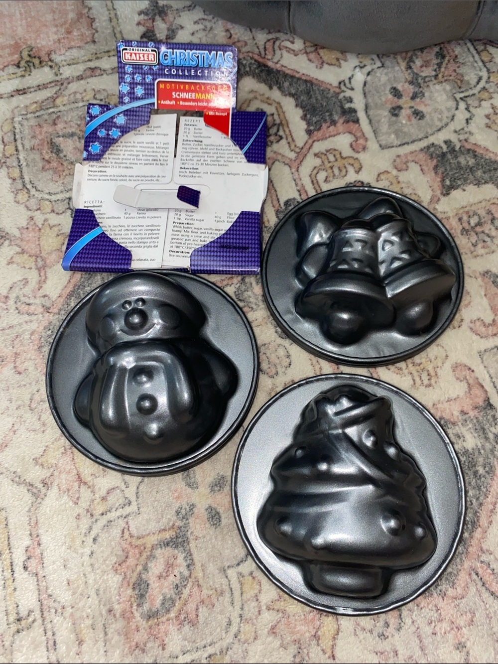 Lot of 6 Vintage Kaiser Christmas Collection Mini Baking Pans Snowman Tree Bells